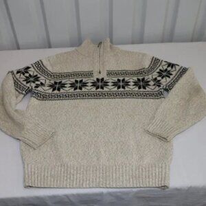 Polo Ralph Lauren Vintage Mens Wool Sweater Quarter Zip Fair Isle Size L Tan